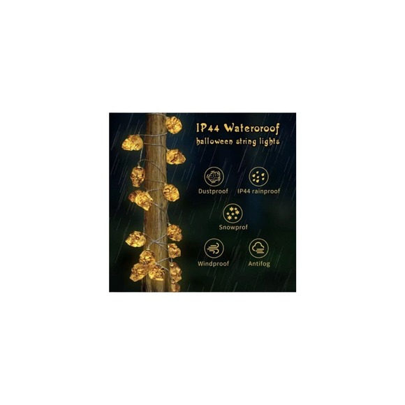 Halloween Skull String Light 14.5ft 30 LED String Light Lot of 3 yellow light - Picture 5 of 8